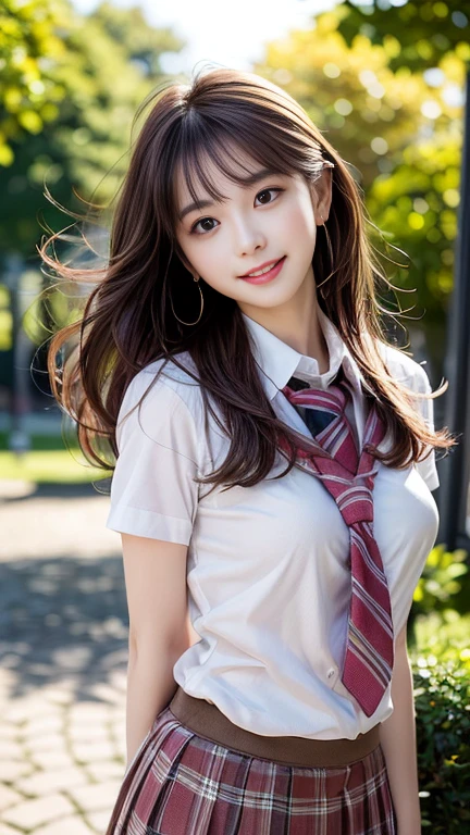 photography of a brightly sangmi nam who is korean actress,masterpiece,photorealistic,og,realism,korean idol,slim leg, long_brown_hair,1 girl, very bright backlighting, solo, {beautiful and detailed eyes},large bream expression, natural and soft light, hair blown by the breeze, delicate facial features, Blunt bangs, beautiful korean girl, eye smile, very small earrings, 18yo, ((model pose)), Glamor body type,(half red and half brown hair:1.2), flim grain, realhands, masterpiece, Best Quality, photorealistic, ultra-detailed, finely detailed, high resolution,brown messy hair, perfect dynamic composition, beautiful detailed eyes,Korean girl,((nervous and embarrassed)),sharp-focus, beautymix, FilmGirl,long hair,(smile:1.5),(head tilted:1.5),(wearing a pink school uniform:1.3),(standing in the park:1.3),(The wind blows your hair:1.4),cowboy_shot