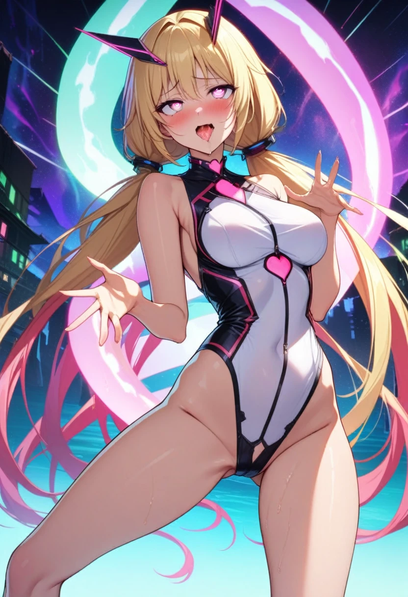 (masterpiece),(Highest quality),(Very detailed),(Best illustrations),(Best Shadow),(Absurd),(Detailed Background),(so beautiful), 16K, 8k,(Best illustrations),(Best Shadow), (so beautiful)Angela Balzac, Angela Balzac outfit, One person, One personで, curve, , Very long hair, , blonde, , Fluorescent pink eyes, Expelled from Paradise, , , Eye motility disorders, Low twin tails, Perfect figure, Heart-shaped pupils, , , front leg pose, arched back, , , orgasm, Afterglow, Sexy smile, , Star-shaped hair fastening, Wire Headgear, , , , , Sexy posture, Dynamic pose, , squint, Roll your eyes, , Watery eye, , , , , , Saliva trace, , Glowing Skin, Taking illegal drugs, , Torogao, Ahegao, break, , Dramatic lighting, Psychedelic Background, Clear liquid, , night, , Hypnosis topic, Torrent of Light, mysterious, Voice of the Heart,