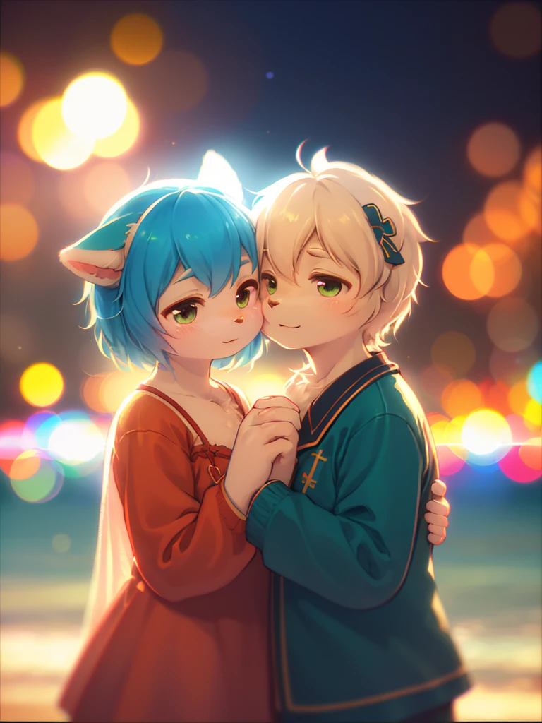 (Sumilux f1.4 50mm , low Latitude old color negative film , cross process , (bokeh), flare, chromatic aberration , soft focus, (Shallow focus) , soft glow , Maximum aperture, high Key , Transparent depiction , Tyndall) , An elderly couple's lovey-dovey date