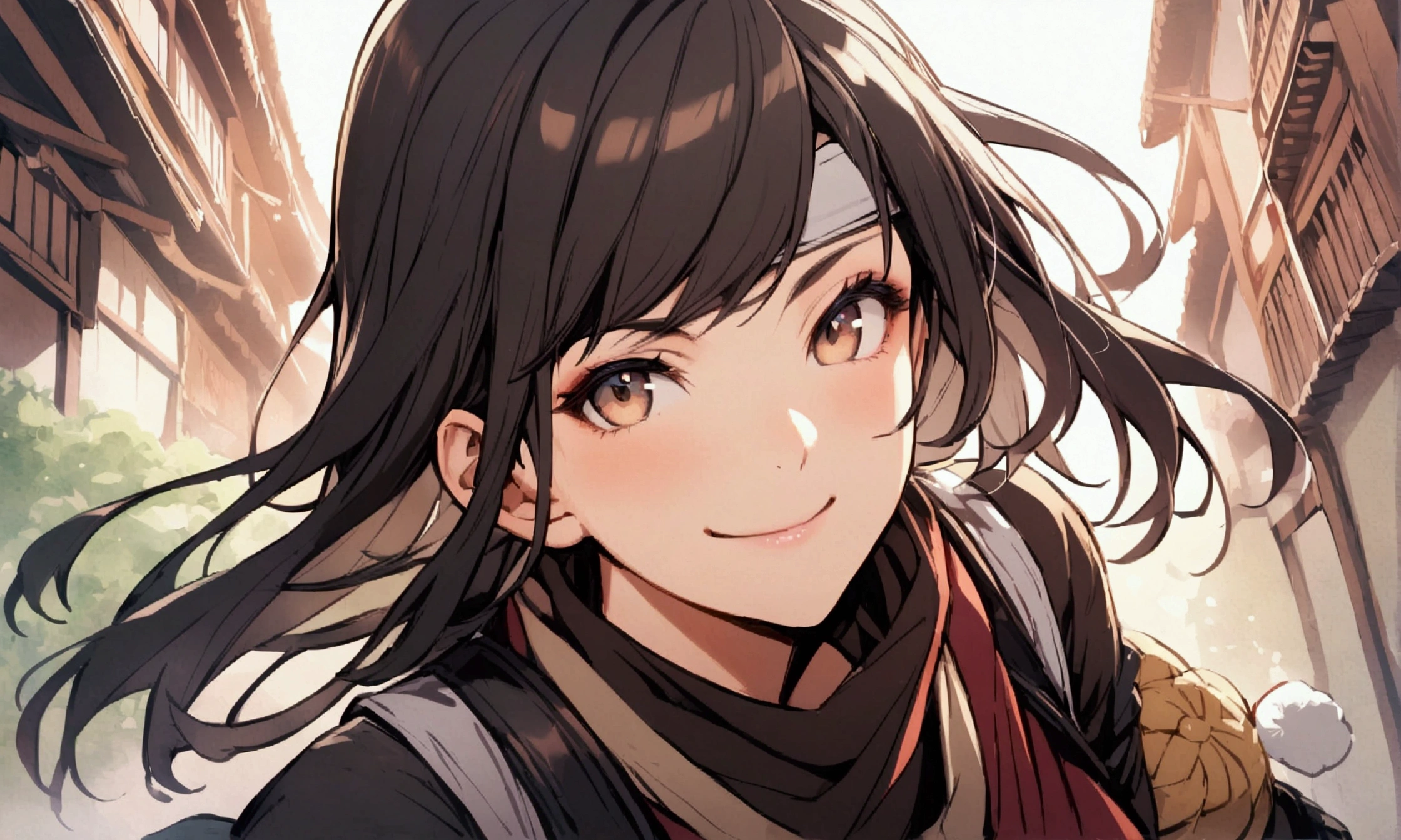Smile, dark hair, girl, ninja