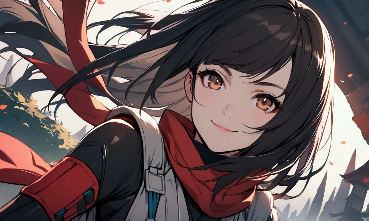Smile, dark hair, girl, ninja