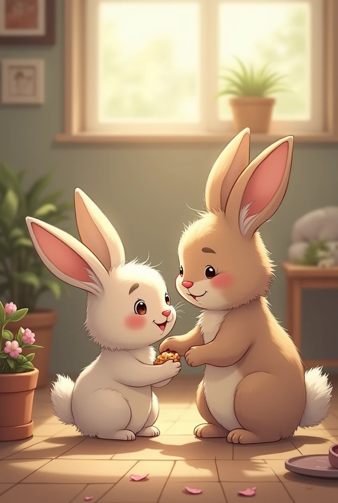 Bunny thanking his mother bunny for tying his shoelaces