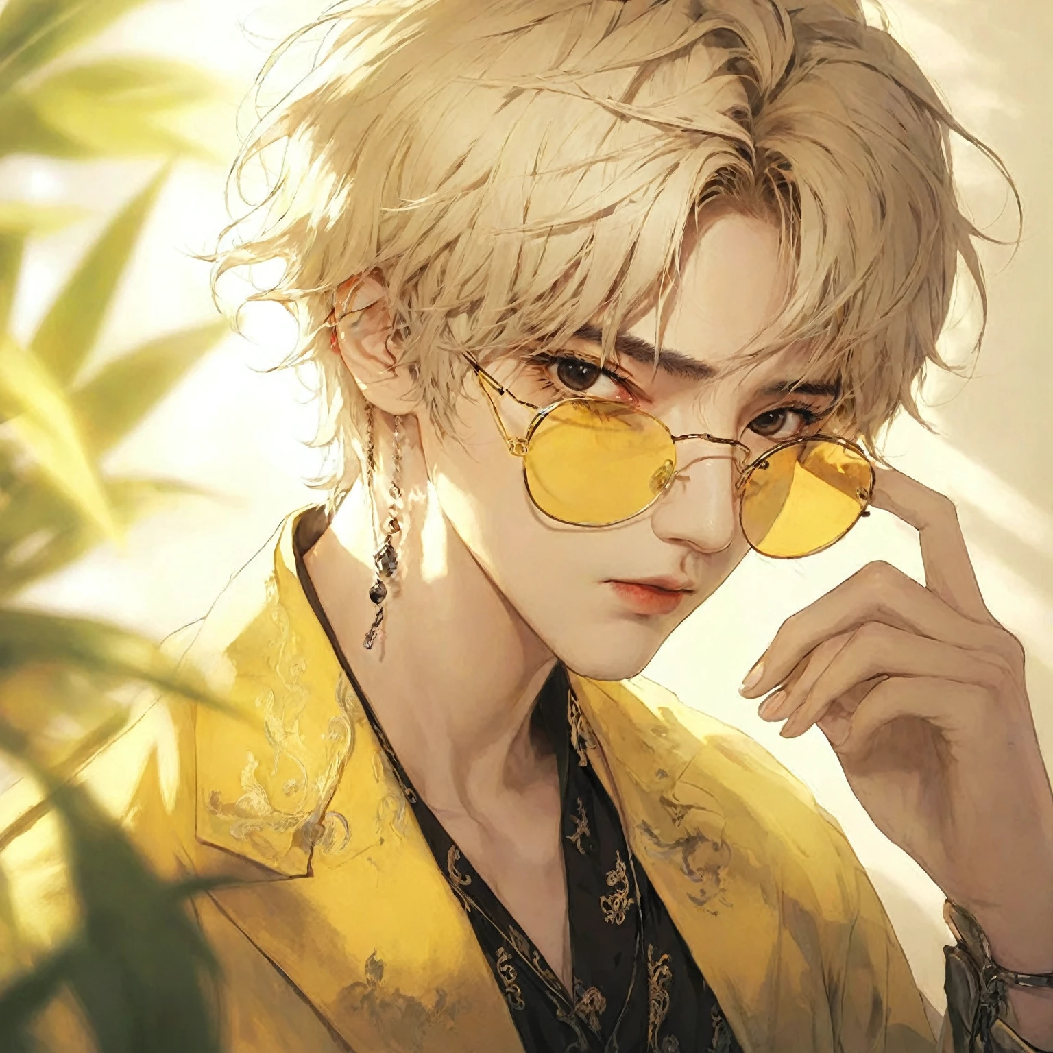 Official Art, Unity 8K wallpaper, Very detailed, beautiful, beautiful, masterpiece, best quality, White shirt, dark, atmosphere, mystery, crawl, literature, Art, Fashion, decorate, complex, Emotional Depth, supernatural,, 1 person, Solitary, male, (Korean idol face, Sharp eyeliner)