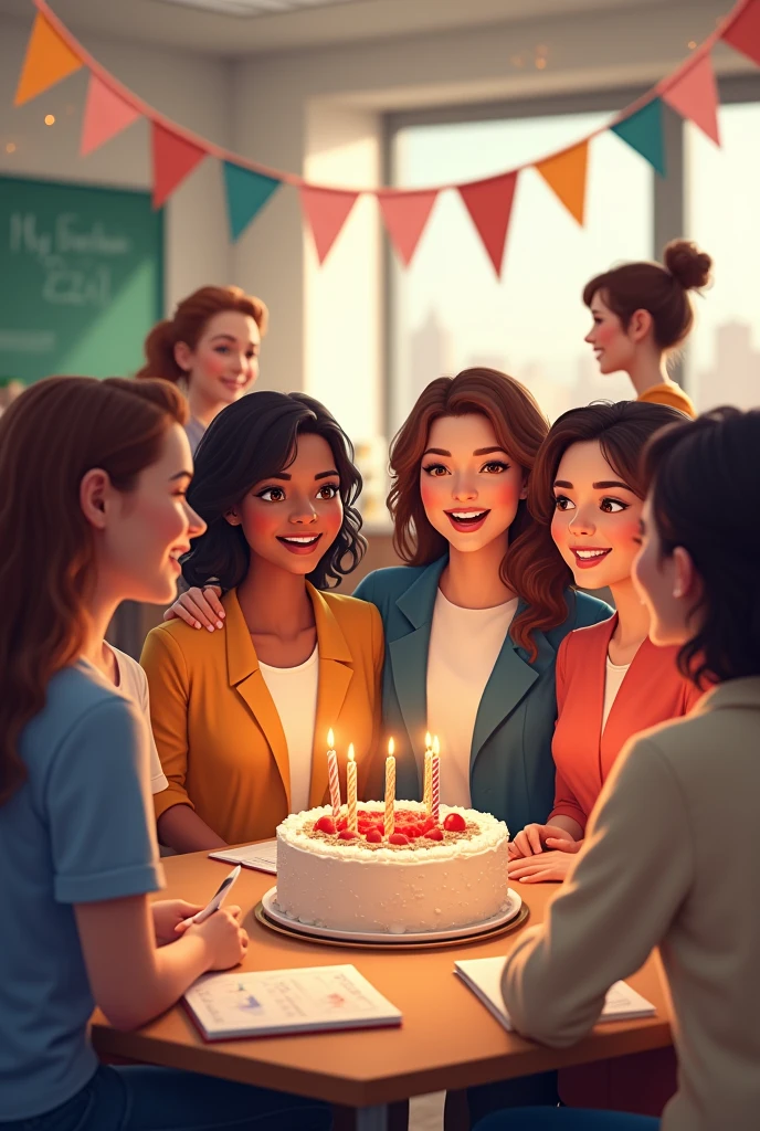 Teacher friends celebrating a birthday.