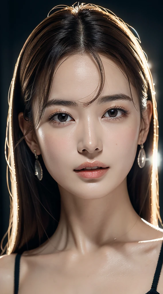 masterpiece, Highest quality, lights, Super detailed, More about pubic hair, Ultra-high resolution, 8k wallpaper, Perfect dynamic composition, Beautiful Eyes , Open the mouse, Exquisite facial features,I love Song Hye Kyo,Perfect face,Reaching the peak of sexual excitement, View your viewers, ((Deep dark background)),Hair Natural,Fragrant shoulders,clavicle,The ultimate light and shadow,Wear delicate earrings,Detailed skin texture