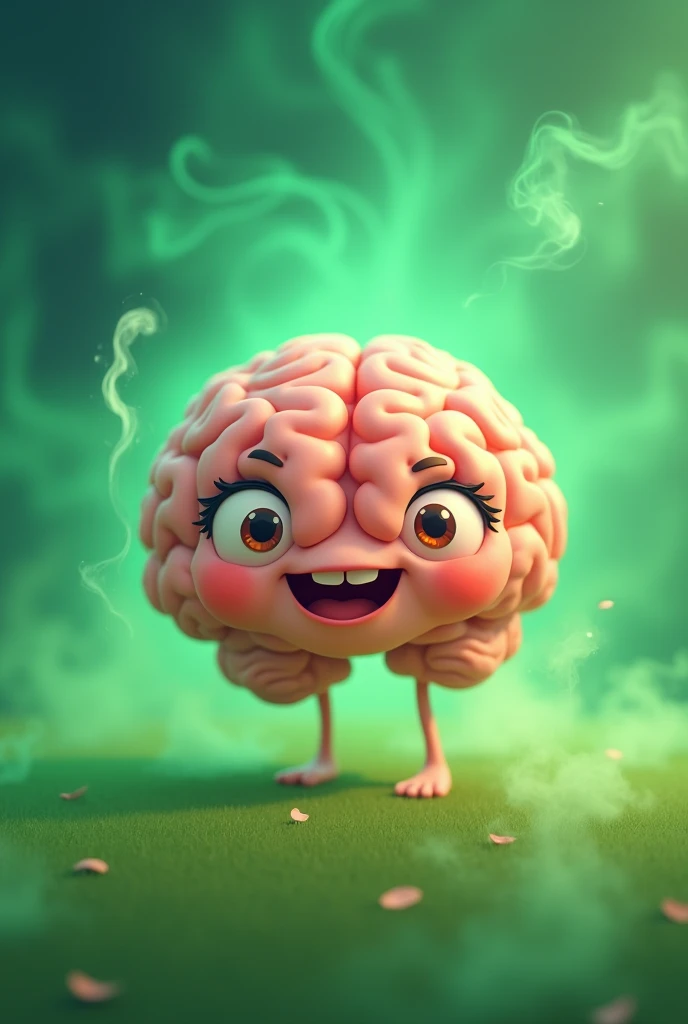 A cute animated brain, cartoon profile picture of green smoke