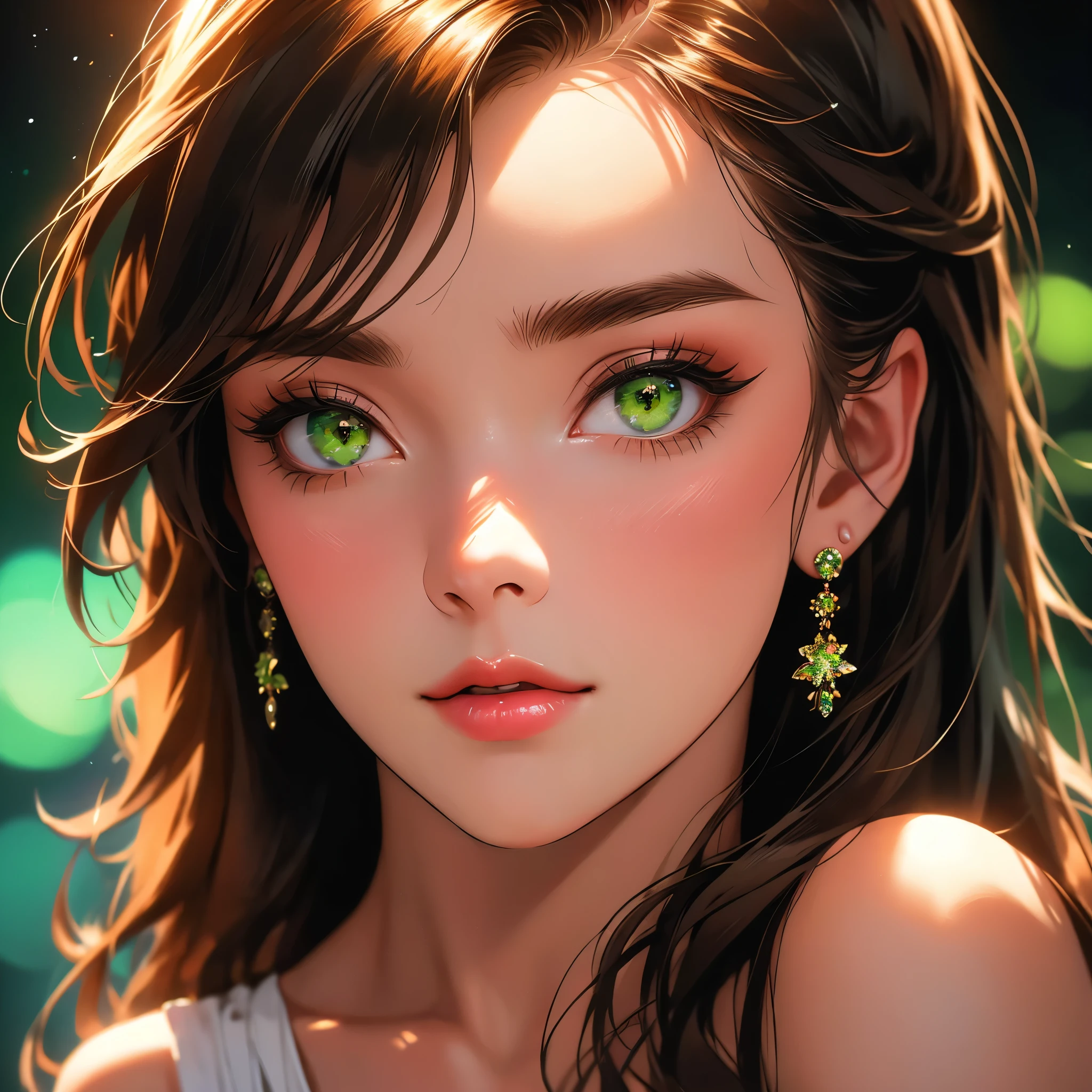 a beautiful woman with detailed green eyes, large breasts, sensual expressions, realistic, photorealistic, photo-realistic:1.37, (best quality,4k,8k,highres,masterpiece:1.2),ultra-detailed, HDR,UHD,studio lighting,ultra-fine painting,sharp focus,physically-based rendering,extreme detail description,professional,vivid colors,bokeh,warm colors,soft lighting