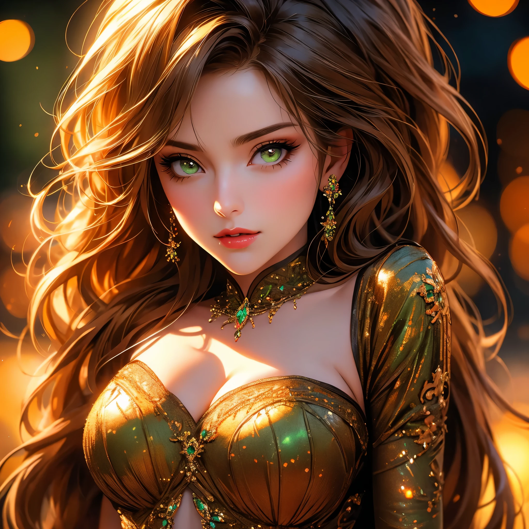 a beautiful woman with detailed green eyes, large breasts, sensual expressions, realistic, photorealistic, photo-realistic:1.37, (best quality,4k,8k,highres,masterpiece:1.2),ultra-detailed, HDR,UHD,studio lighting,ultra-fine painting,sharp focus,physically-based rendering,extreme detail description,professional,vivid colors,bokeh,warm colors,soft lighting