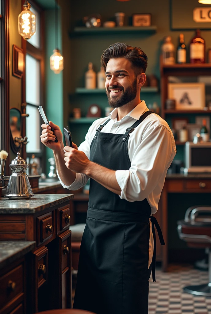 Create a horizontal banner for a barber shop. The name of the barber shop is manu.