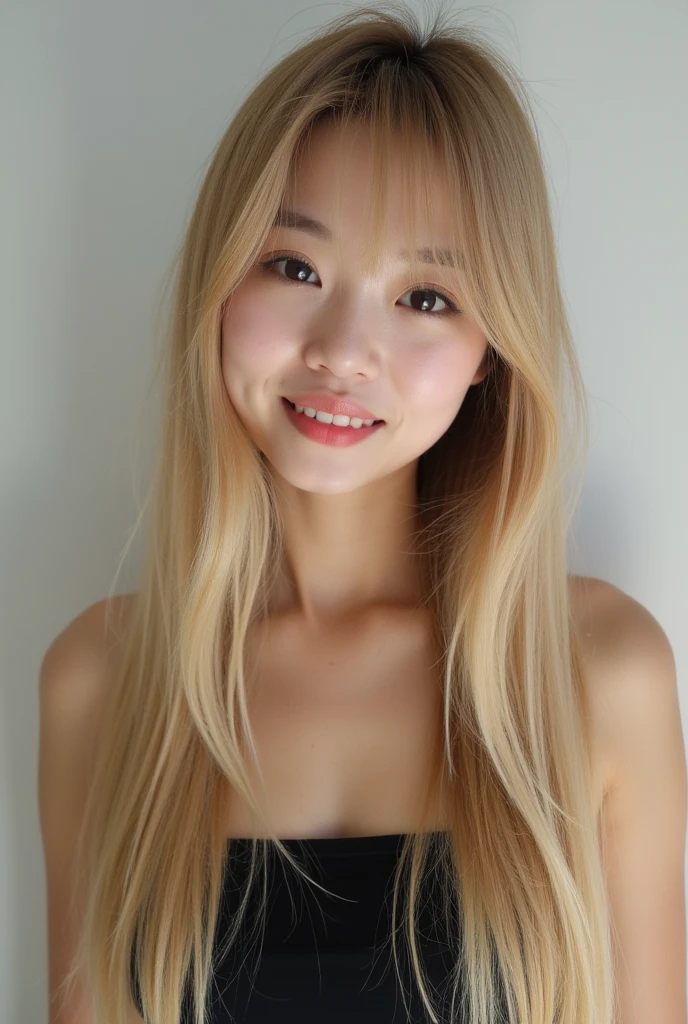 ¡A japanese woman with very long straight blonde hair and bangs?
