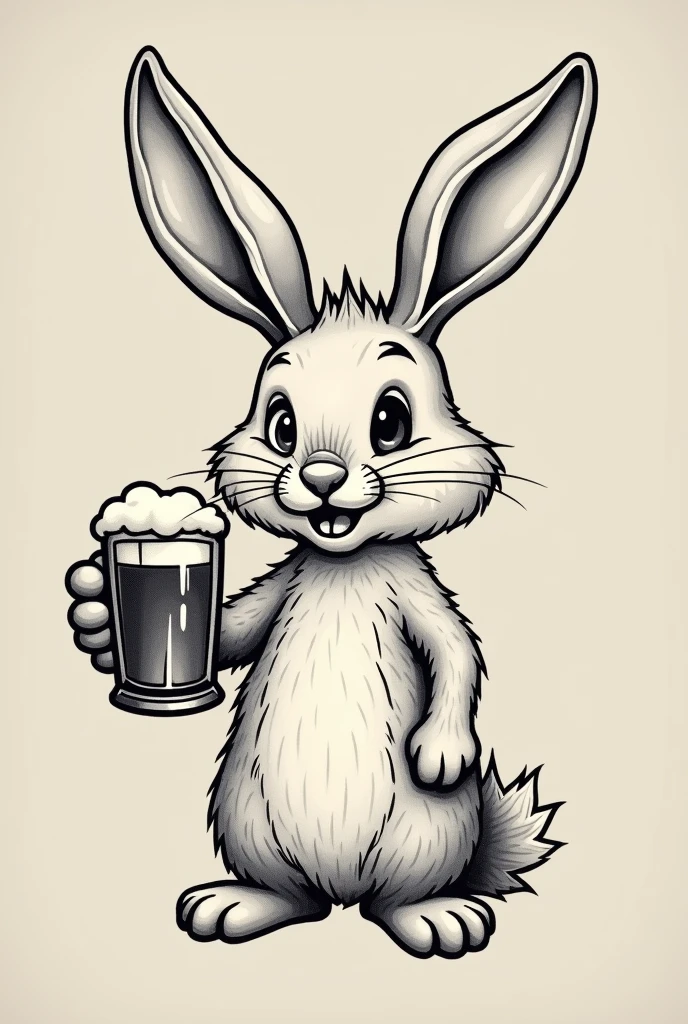 Tattoo with a rabbit with a beer