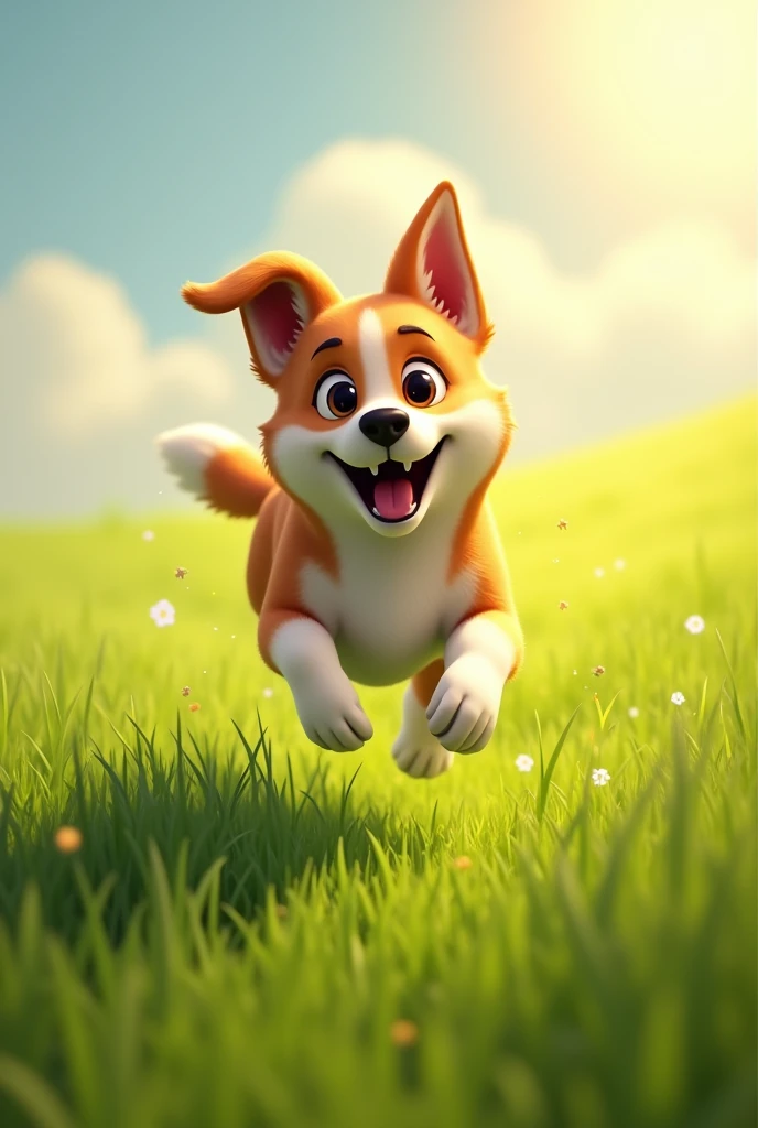 Dog running around in the grass
