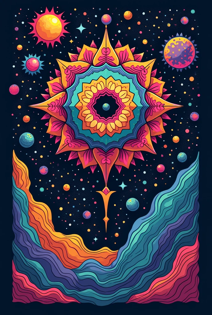 T-shirt with geometric patterns, science funter design, illustration style, best quality images