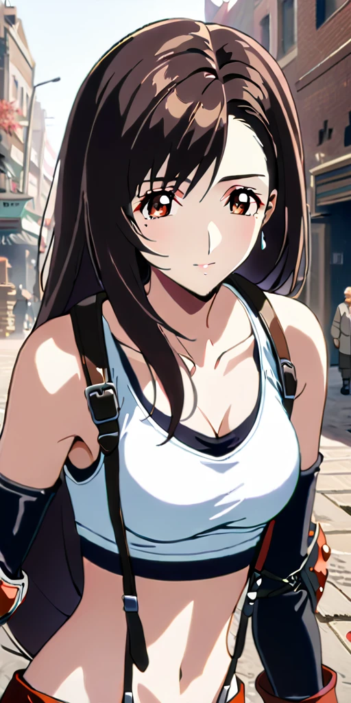 (((((tifa lockhart,Final Fantasy 7:1.5))))),((Highest quality、masterpiece、anime style、best quality、high resolution、8k、detailed、ultra-detailed:1.3))、Long legs:1.2, Beautiful woman with perfect figure:1.4、(Smiling:1.2), double eyelid、30-year-old female、((((One Woman,beautiful face,Beautiful face、Outdoor,upper body:1.5)))),Big Breasts、High resolution, accurate, Anatomically correct, High-resolution model, high quality, Very detailed, Ultra high definition、Black Hair、Straight Hair、Long Hair,Red open finger gloves,(Uplifting、action、contrapposto pose、dynamic、dynamicポーズ、dynamic motion:1.5)、(((((speed lines、action lines,movement,dynamism:1.0)))))、円を描く様な水のエフェクト