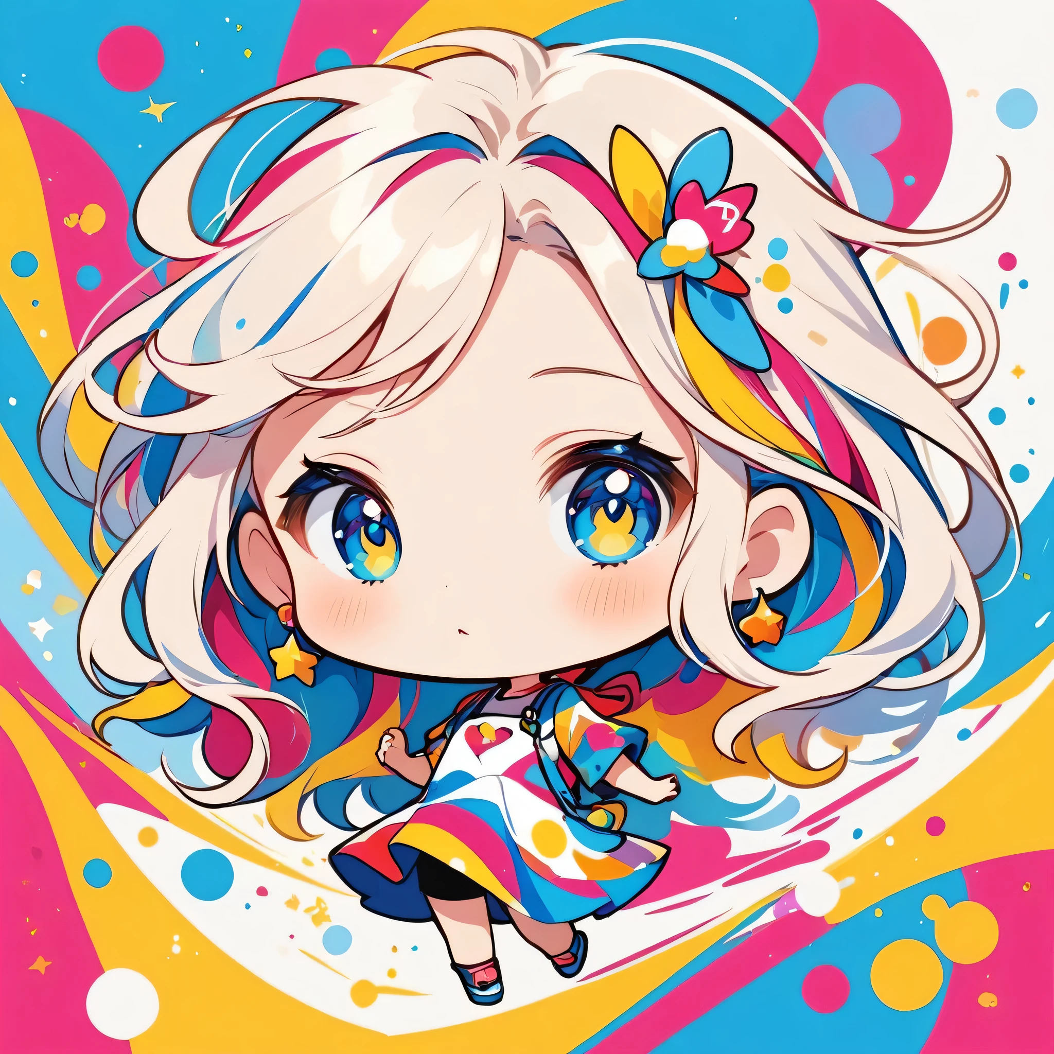 Mika Pikazo colorfull style, Simple Line Initialism,Abstract art,(((The most beautiful girl of all time))), (((chibi))), logo design,