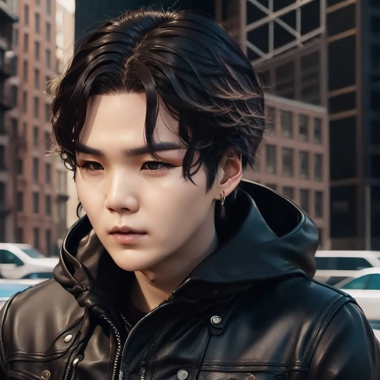 Solo, Suga, Min Yoongi, Yoongi, male focus, (masterpiece, ultra quality, high resolution, 8k, intricate: 1.2), (detailed face:1.2), handsome, Young Korean man, 1boy, ((realistic)),