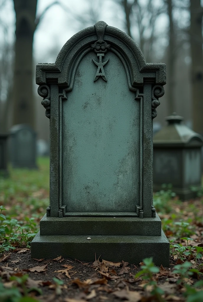 A tombstone in a Tim Burton-style gothic cemetery