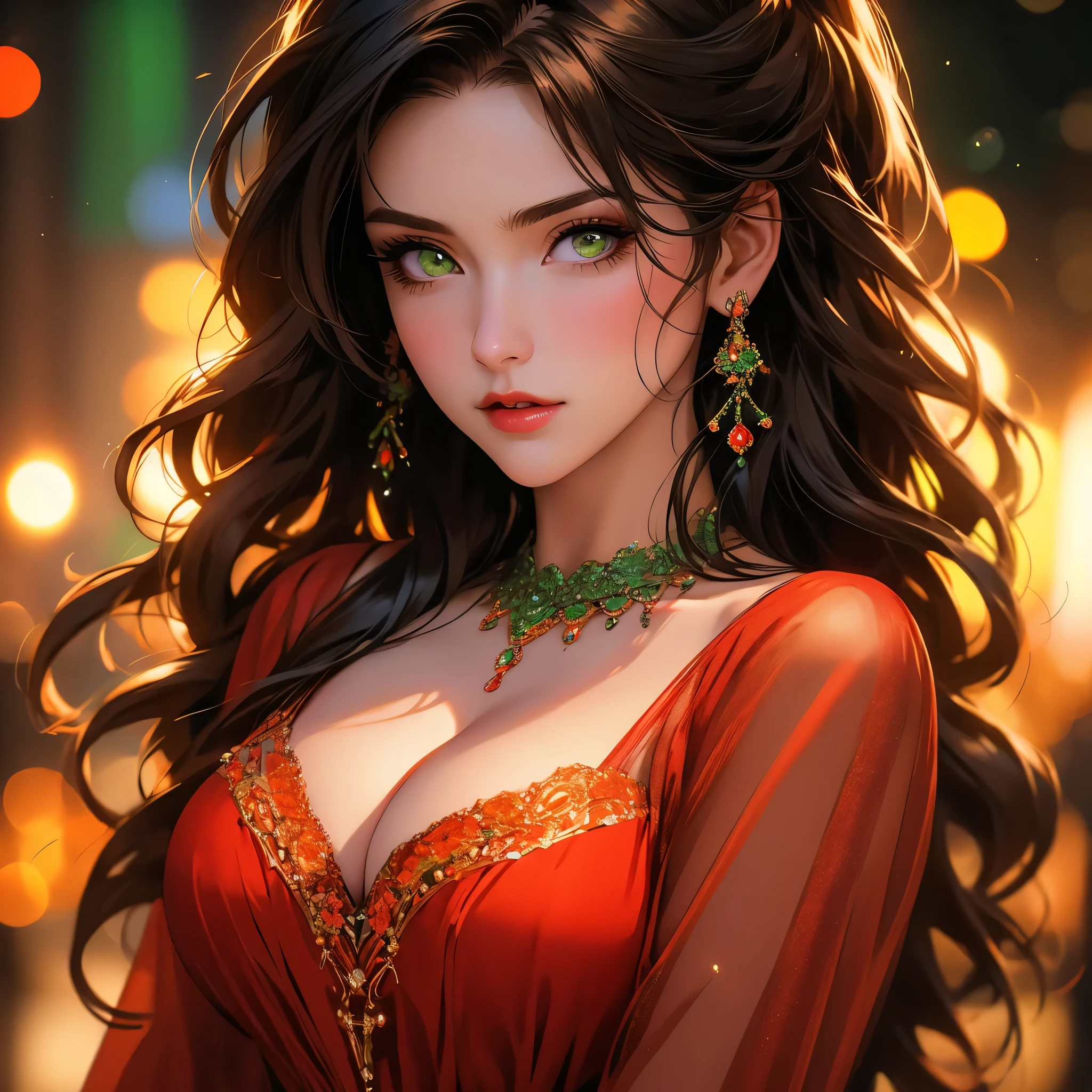 a beautiful woman with detailed green eyes, large breasts, sensual expressions, realistic, photorealistic, photo-realistic:1.37, (best quality,4k,8k,highres,masterpiece:1.2),ultra-detailed, HDR,UHD,studio lighting,ultra-fine painting,sharp focus,physically-based rendering,extreme detail description,professional,vivid colors,bokeh,warm colors,soft lighting