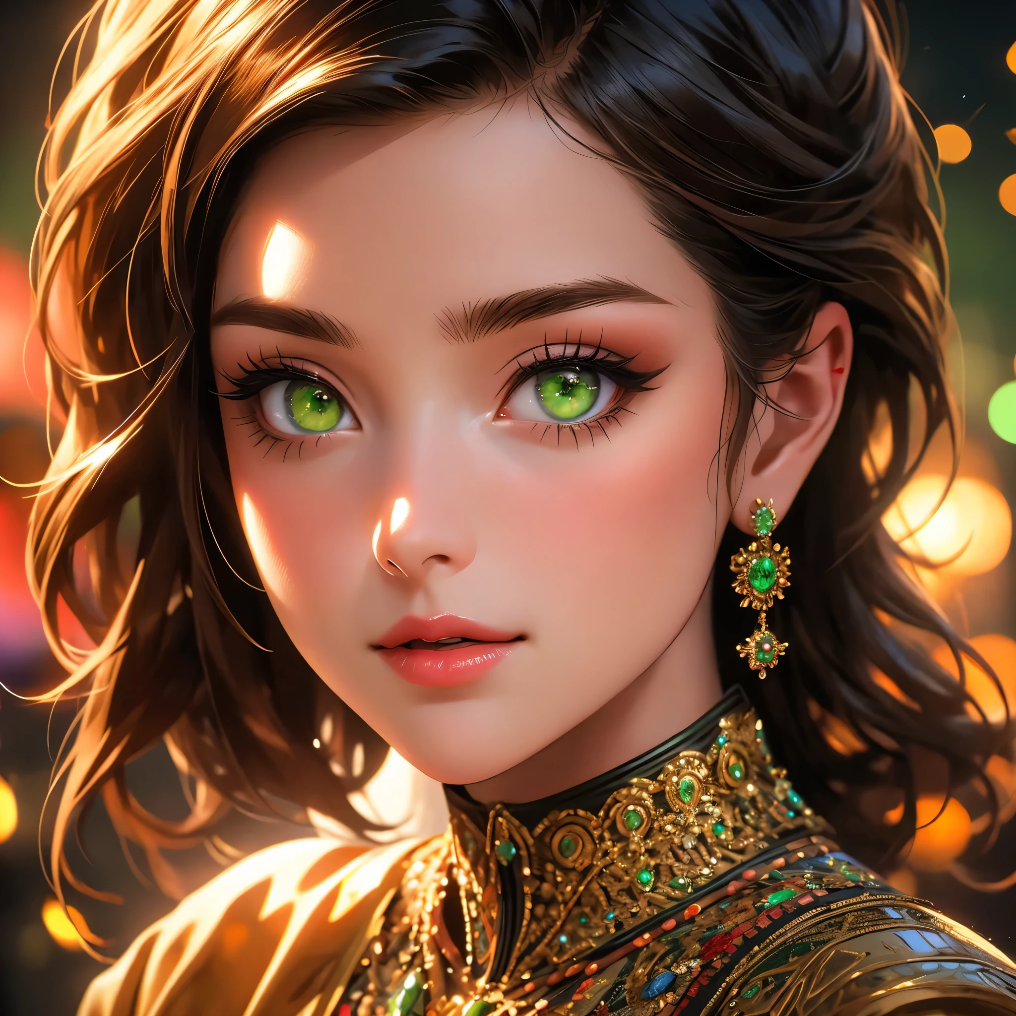 a beautiful woman with detailed green eyes, large breasts, sensual expressions, realistic, photorealistic, photo-realistic:1.37, (best quality,4k,8k,highres,masterpiece:1.2),ultra-detailed, HDR,UHD,studio lighting,ultra-fine painting,sharp focus,physically-based rendering,extreme detail description,professional,vivid colors,bokeh,warm colors,soft lighting