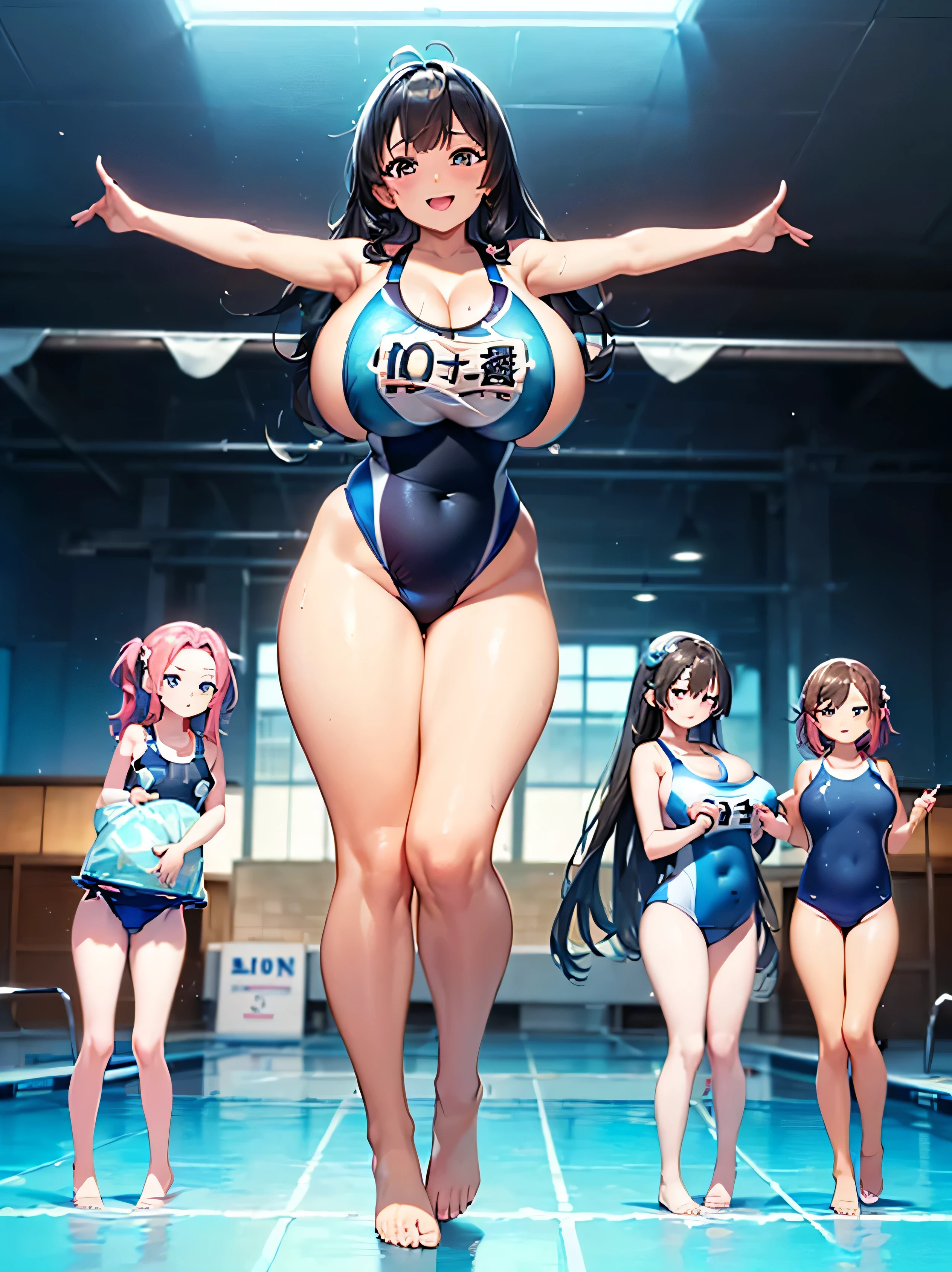 (Seaside:1.5),(Eight Mothers:2.0),(Full body image:2.0), ((Cleavage:1.5)),(Smiling Beam:1.5), ((Mother shows off huge breasts:1.5)), ((Blue competitive swimsuit:2.0)),Woman 2,Mother and daughter,Highest quality, 4K, masterpiece, Very detailedな, Studio Lighting, Hilarious, Vivid expression, ((競泳水着をきたMother and daughterが並んでいる:2.0)),((Huge breastsを持つ30歳のBlack Hairの母親:2.0)),((競泳水着をきた10歳の貧乳のBlack Hairの幼女:2.0)),super high quality, Very detailed,Perfect photo,3d,8k,High resolution,Enchanting anime girl, Medium Hair:1.3,Black Hair,(black eye:1.5),Sporty hairstyles,Smooth anime CG art,