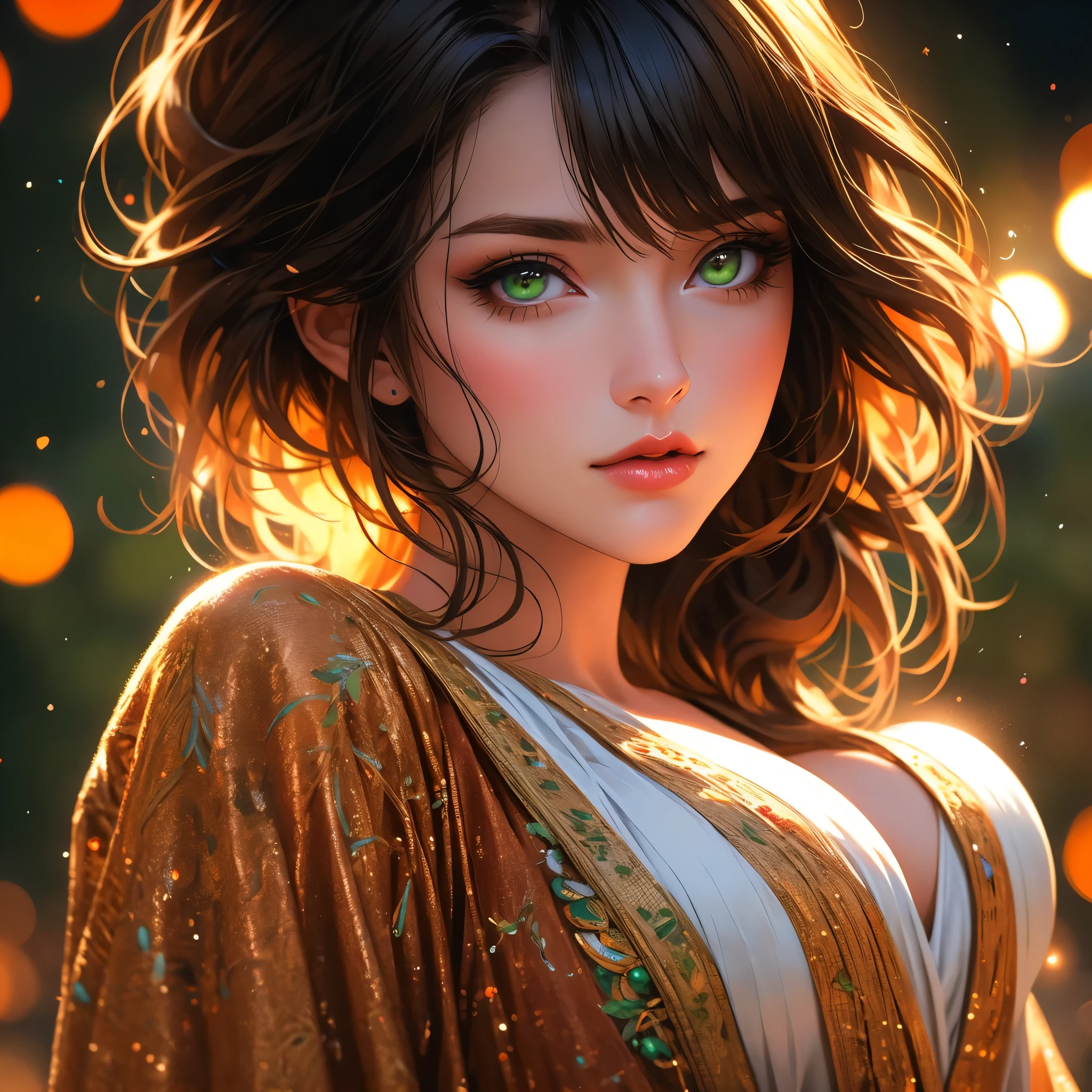 a beautiful woman with detailed green eyes, large breasts, sensual expressions, realistic, photorealistic, photo-realistic:1.37, (best quality,4k,8k,highres,masterpiece:1.2),ultra-detailed, HDR,UHD,studio lighting,ultra-fine painting,sharp focus,physically-based rendering,extreme detail description,professional,vivid colors,bokeh,warm colors,soft lighting