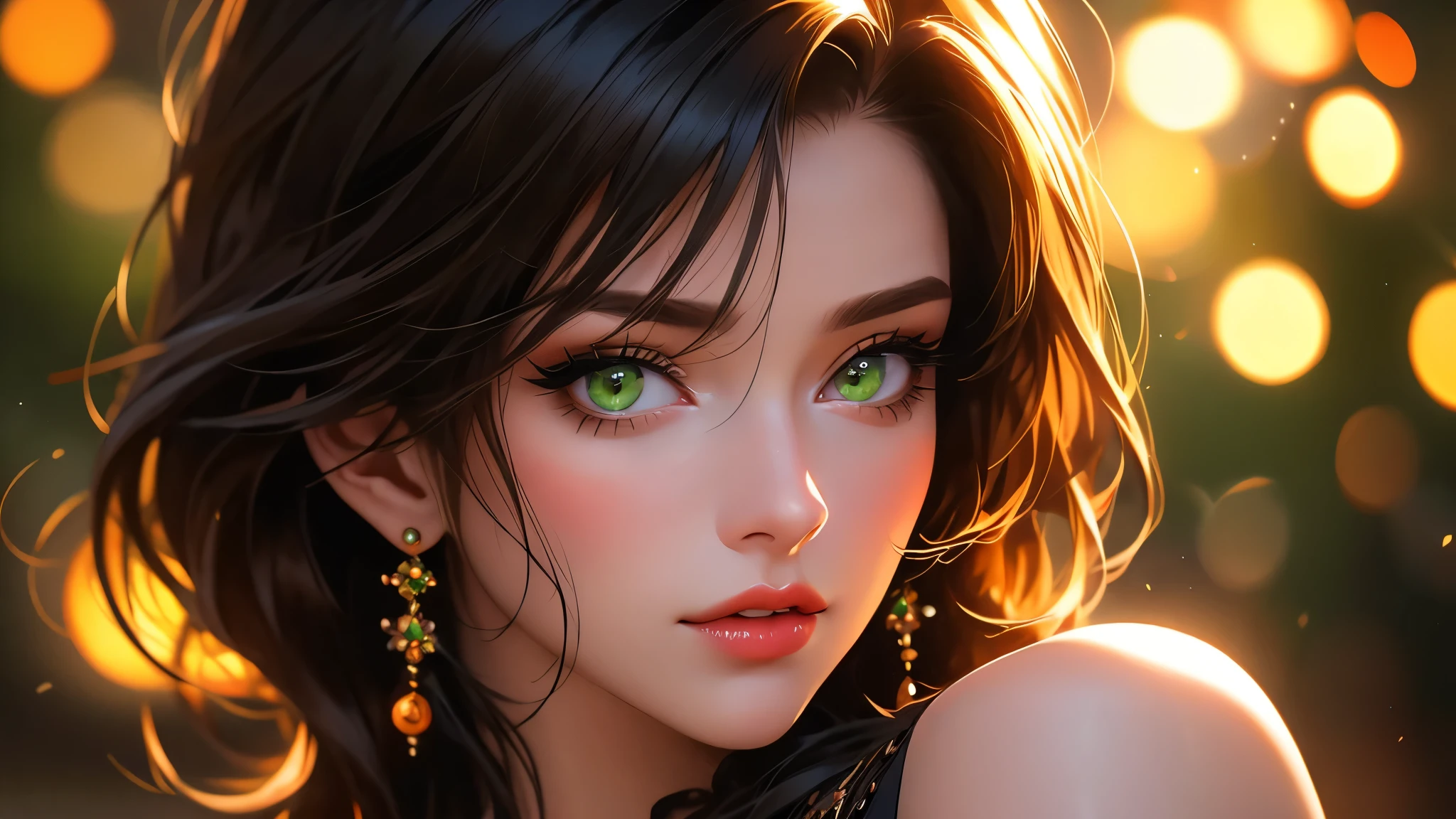 a beautiful woman with detailed green eyes, large breasts, sensual expressions, realistic, photorealistic, photo-realistic:1.37, (best quality,4k,8k,highres,masterpiece:1.2),ultra-detailed, HDR,UHD,studio lighting,ultra-fine painting,sharp focus,physically-based rendering,extreme detail description,professional,vivid colors,bokeh,warm colors,soft lighting