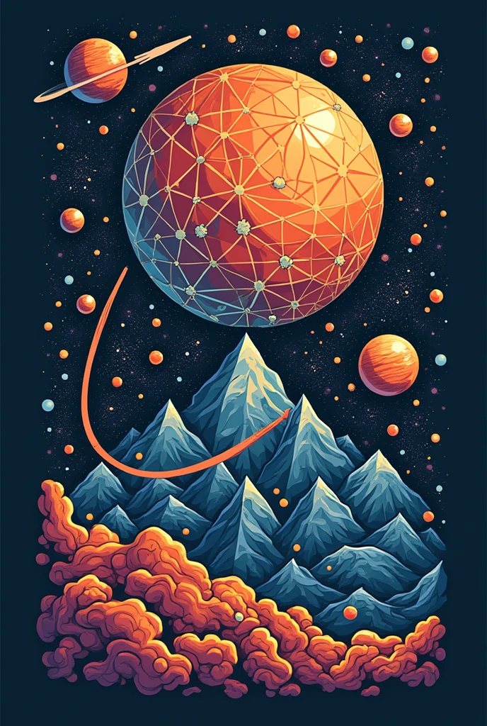 T-shirt with geometric patterns, science funter design, illustration style, best quality images