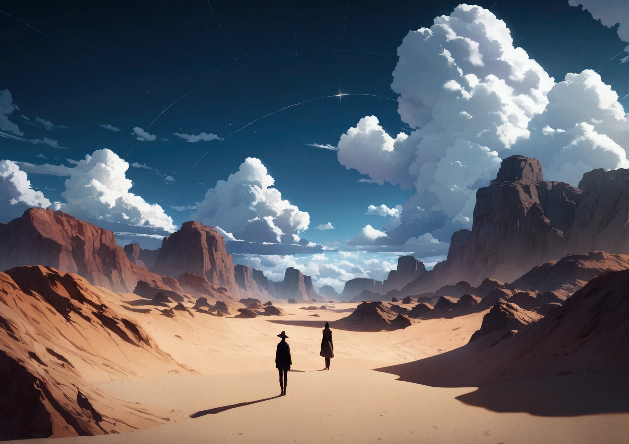 desert, It&#39;s noon, Wet day,bad weather), Beautiful sky, Beautiful Clouds,quality\(8k,非常に精細なCGユニットのwallpaper, masterpiece,High resolution,top-quality,top-quality real texture skin,Surreal,Increase the resolution,RAW Photos,最高quality,Very detailed,wallpaper,Cinema Lighting,Ray Tracing,Golden Ratio\),(Long Shot),Wide Shot,