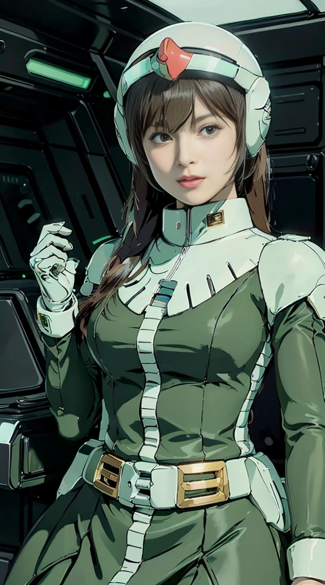 Highest image quality, outstanding details, ultra-high resolution, (realism: 1.4), the best illustration, favor details, highly condensed 1girl, with a delicate and beautiful face, dressed in a black and green mecha, wearing a mecha helmet, holding a directional controller, riding on a motorcycle, the background is a high-tech lighting scene of the future city.