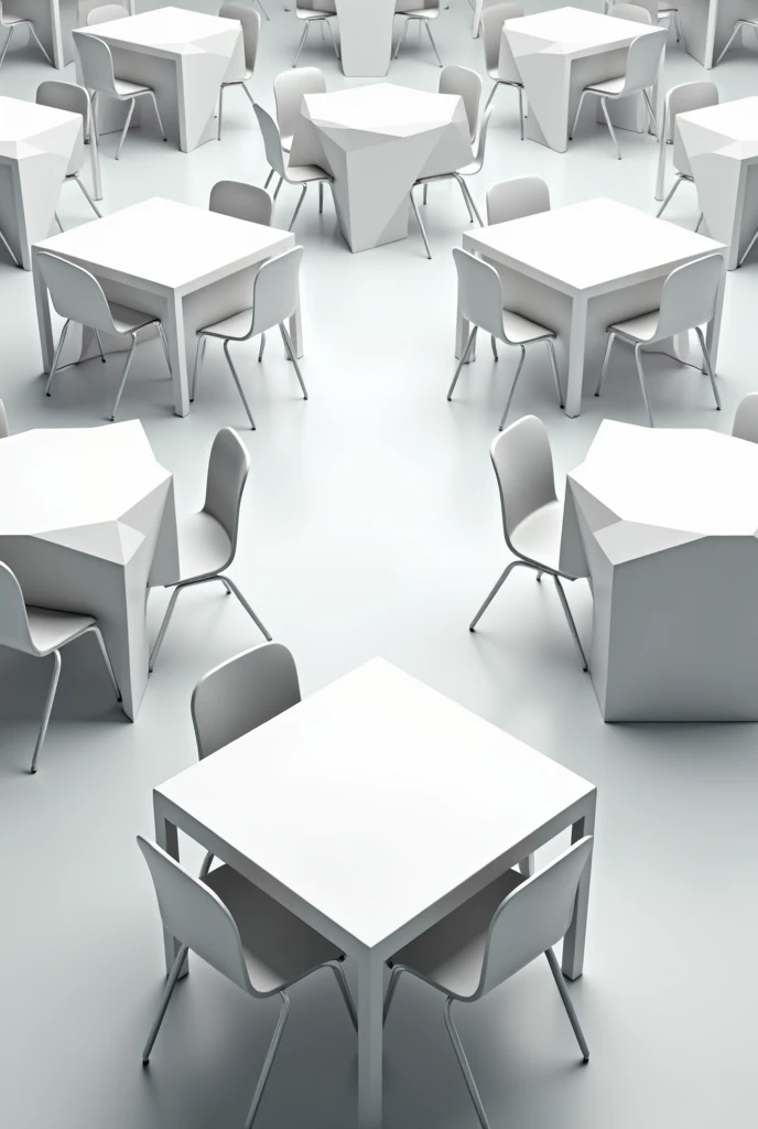 Drawing of a classroom made entirely of geometric figures that is symmetrical, keep that image, only that the tables are made of figures