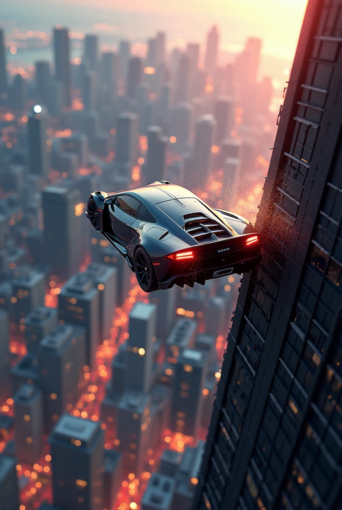 Car jumping off a building 3D Animation 