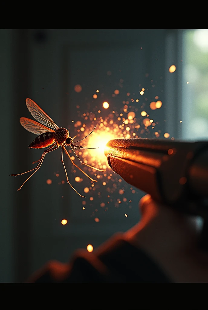 A mosquito being killed with a shotgun 