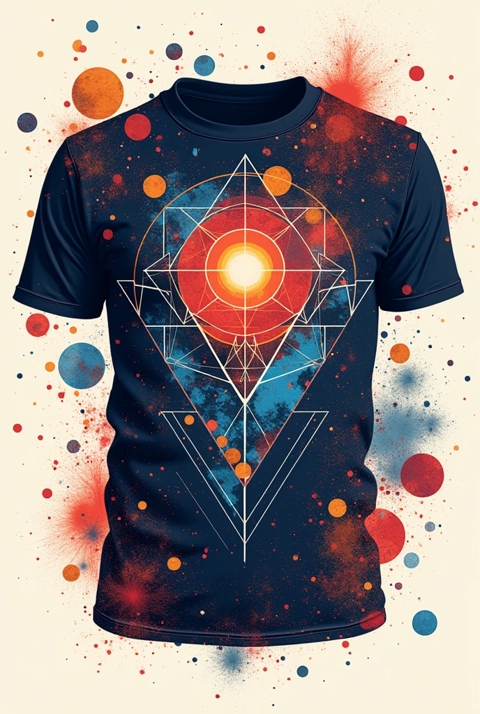 T-shirt with geometric patterns, science funter design, illustration style, best quality images