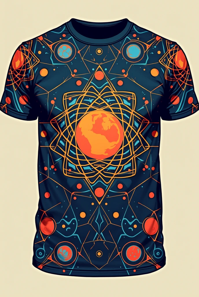 T-shirt with geometric patterns, science funter design, illustration style, best quality images