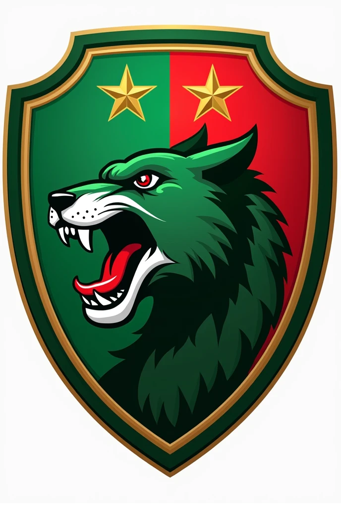 Make a soccer shield with the name of Pumas f.c integrates a green and red ball and flag and the corresponding realistic roaring animal of the name
