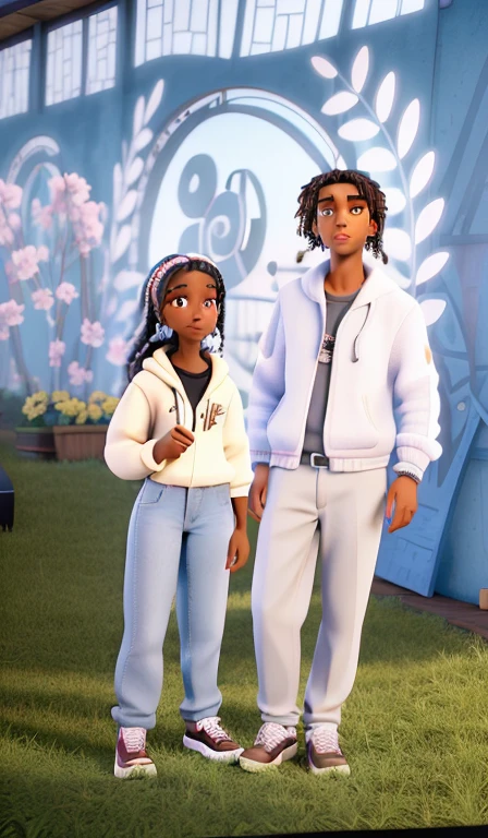 couple (young black brunette and young black brunette woman) not Disney Pixar style, high qualiy, best qualityer.