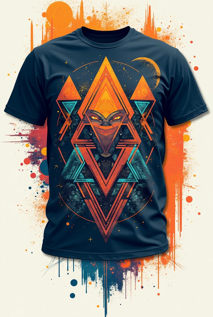 T-shirt with geometric patterns, science funter design, illustration style, best quality images
