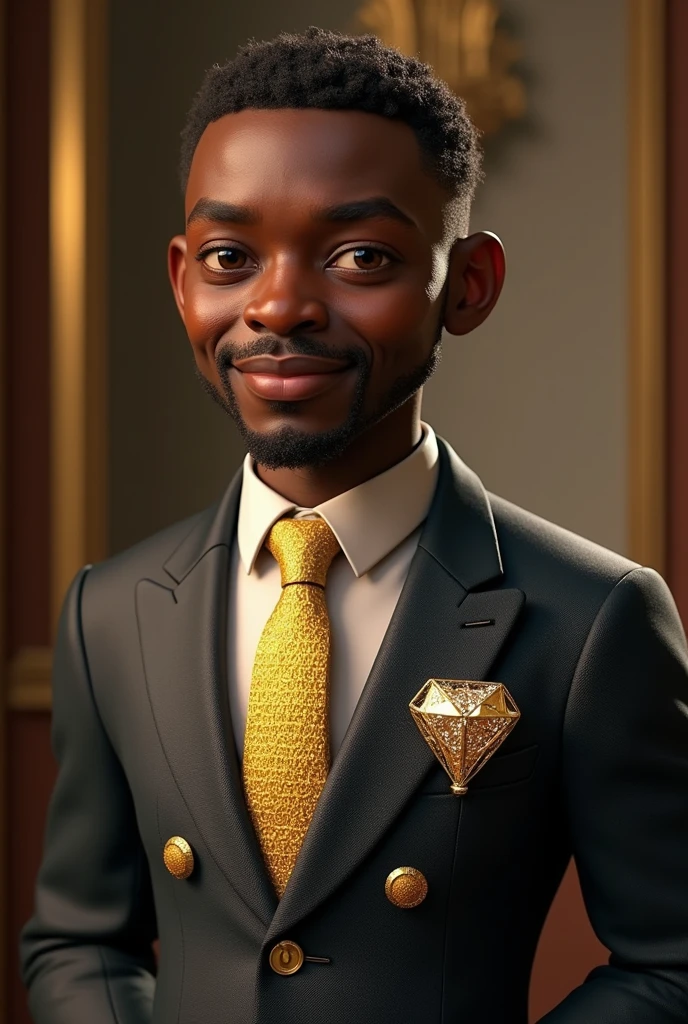 Créé un logo 3D réaliste et moderne avec le nom "Benjamin de Kororoumou". Rajoute autres éléments illustratifs très perfectionniste logique formidable avec de l'or brillant, diamant et ajoute beaucoup de l'or