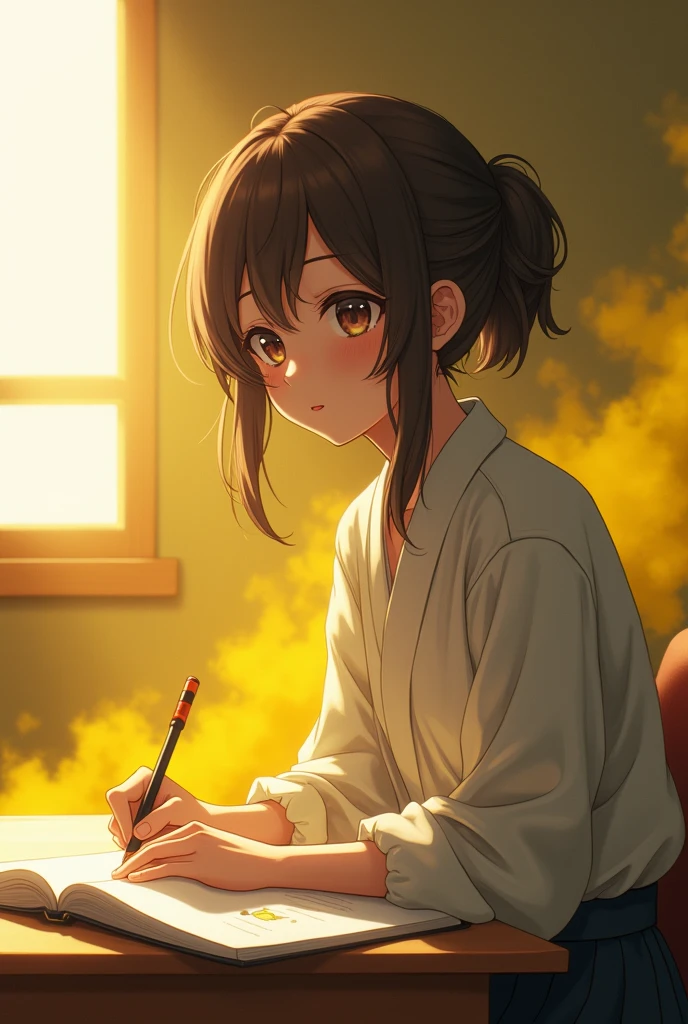 ((kugIsakI nobara)),((velocIty)),Yellow smoke,Attacked by farts, (((Women sIttIng In a chaIr and wrItIng wIth a book on the table)),velocIty,(Yellow smoke Is rIsIng),I&#39;I&#39;I&#39;I&#39;I&#39;I&#39;classroom)),((One Woman)),((A gIrl smells a fart and smIled faIntly)),((fart whIle wrItIng)),((blushIng)),best qualIty,detaIled,masterpIece:1.2、top-qualIty)、(the Extremely DetaIled CG UnIty 8K Wallpapers、ultra-detaIllIert、Best Shadows)、(Detailed background)、(The best lIghtIng、extremely delIcate and beautIful)、depth of fIelds、1gIrl In、solo、lookIng arround her,Women wear jujutsu school unIform,Ephemeral,,(brownhaIr),(jujutsu outfIt)),((((GIrl Is embarassed when she smells the bad smell of farts)))),outfIt lIke a jujutsu wItch,((((profIle facIng dIagonally)))),((I&#39;I closed my mouth wIth hand feel embarassed...)),(()),((embarassIng look)),((massIve fart)),((fart text))