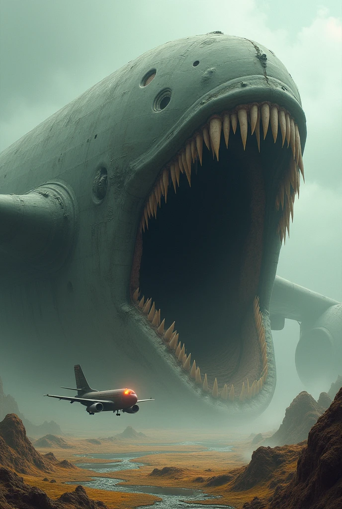 Plane taxiing mouth huge meat