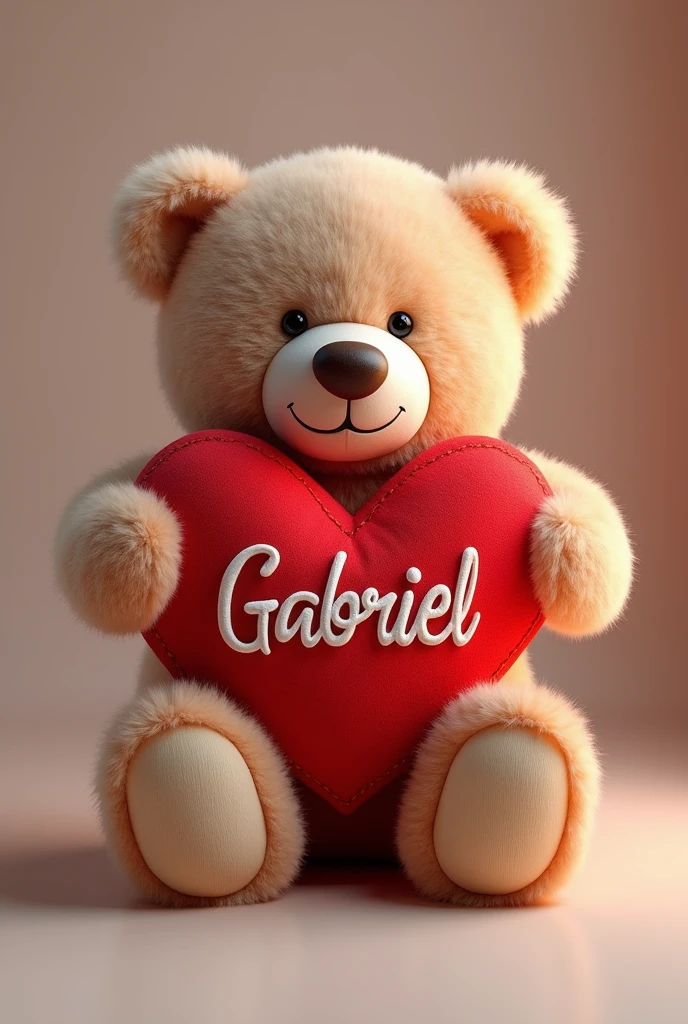 A teddy bear hugging a red heart with Gabriel's name written on it. ❤️❤️❤️💗💗💗