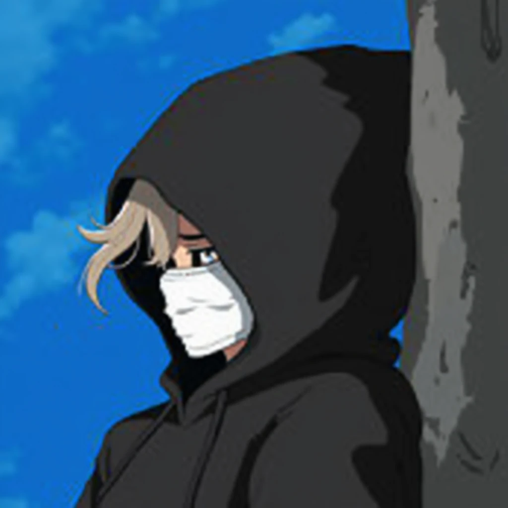 1boy, wearing hoodie, mask on all face