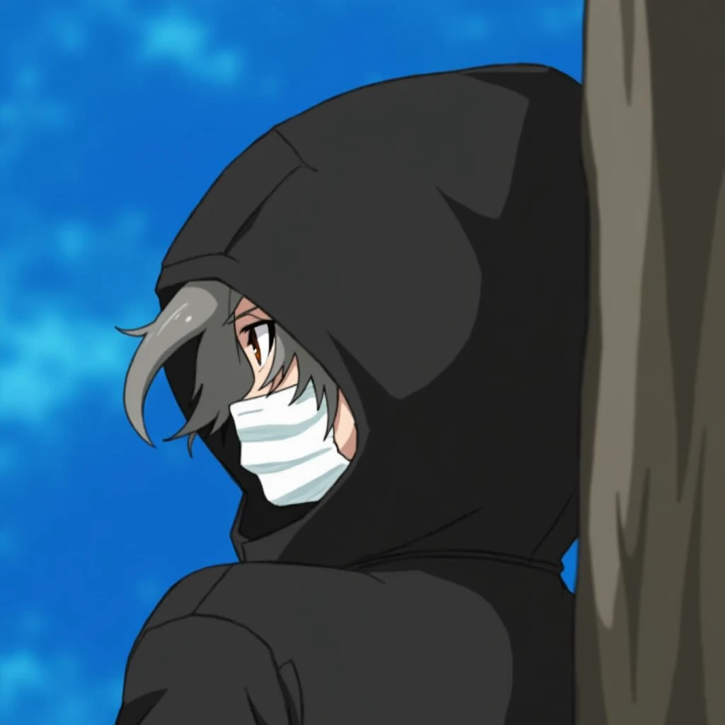 1boy, wearing hoodie, mask on all face