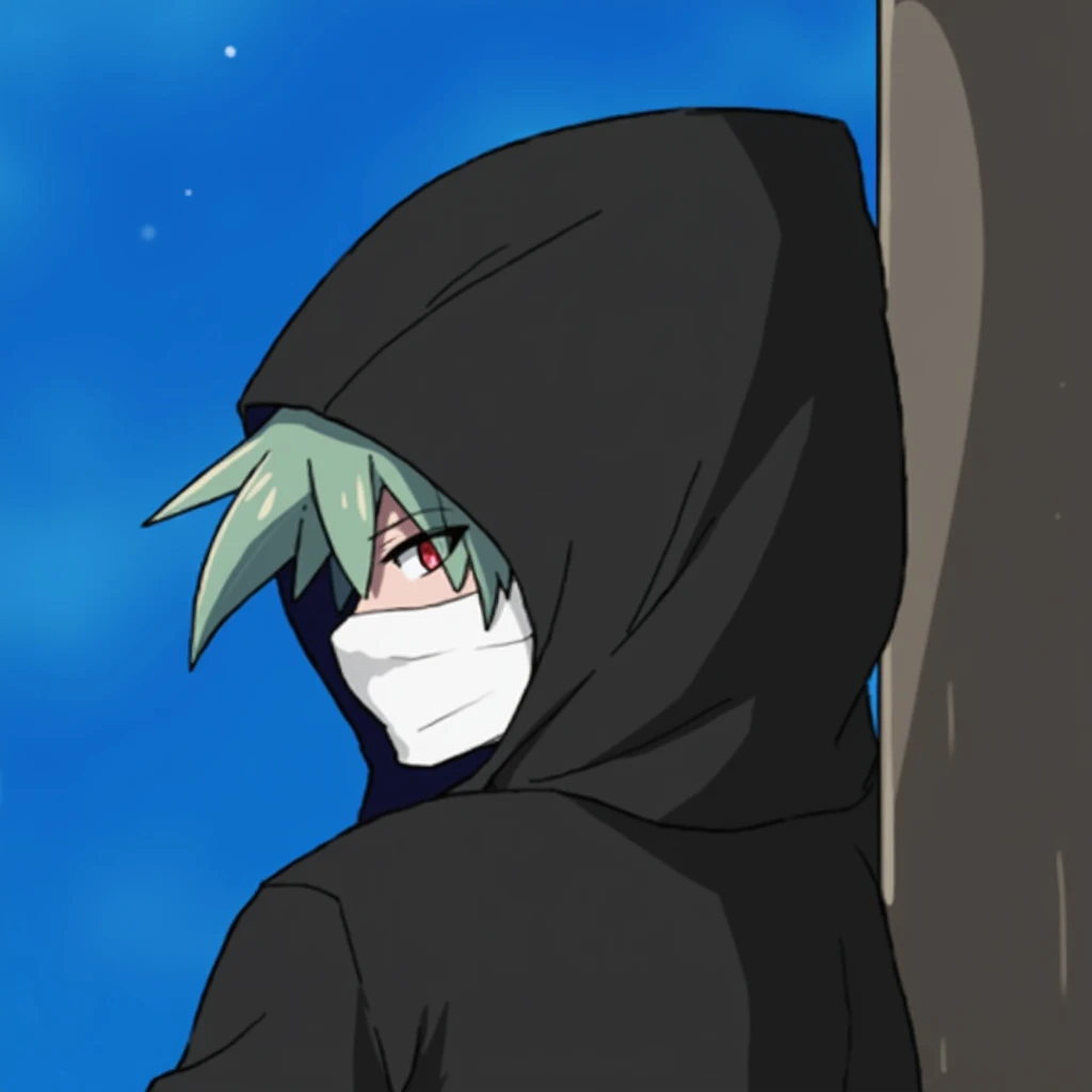 1boy, wearing hoodie, mask on all face