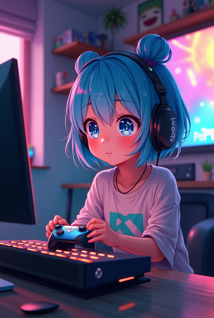 Generate a picture of anime playing xbox




