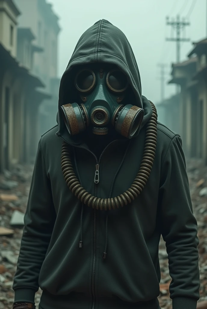 human with gas mask horror style