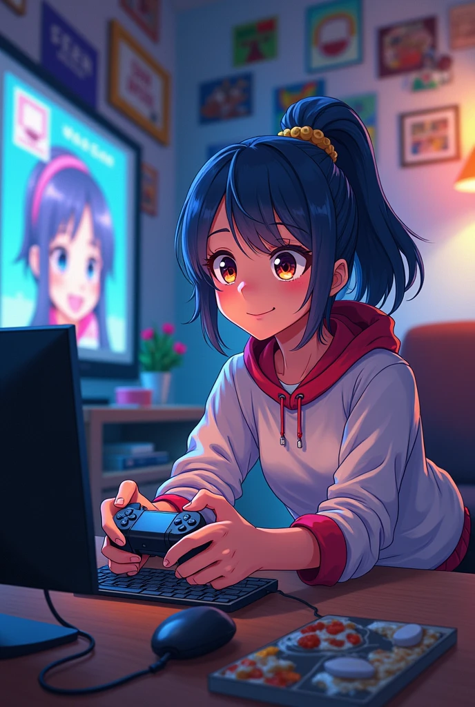 Generate a picture of anime playing playstation