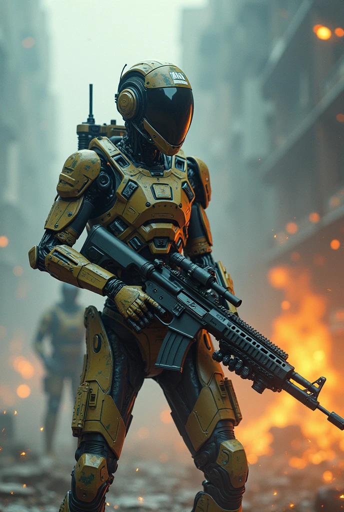 editorial photography,super detailed background,Super realistic,double exposure,depth of field,beauty super slender skinny vibes,soft focus flashy colors tone,narrative scene,acrylic paint,high-contrast multilayer structure Good_breathability luminous cyborg with a Detailed camouflage body,military action,large heavy weapon,