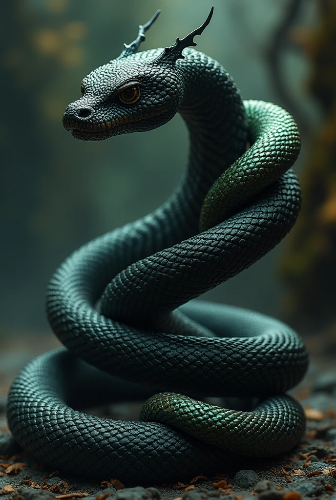 A black snake with two more snakes on its tail