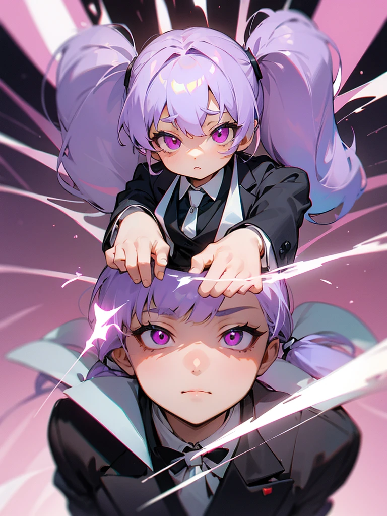 Tuxedo、tie、Light purple hair、thick twin tails、Baby Face、Pink eyes、、masterpiece, Highest quality, Anatomically correct,